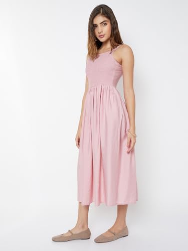 Max Women Smocked A-line Dress (Pink_S)