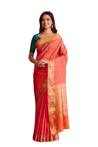 Taneira Women Pink Silk Viscose Banaras Cutwork Saree with Unstitched Blouse Piece (SAPH01AA9884-Pink)