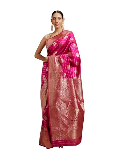 MOHEY Women's Art Silk Paisley Bordered Zari Weave Saree With Blouse Piece(Rani)
