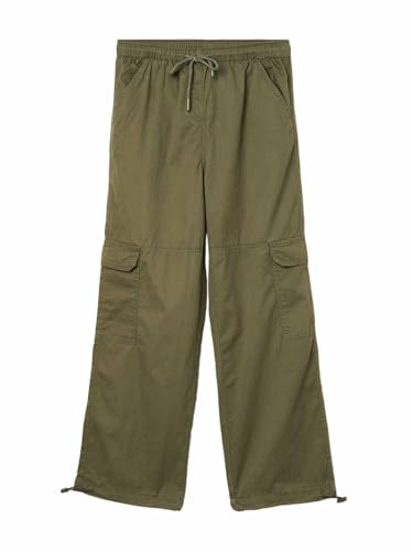 Max Girls Solid Cargo Parachute Trousers (Green_10-12 Y)