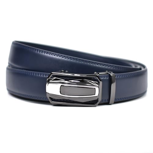 WildHorn Men's Genuine Leather Belt for Men| Premium Auto-Lock Buckle | Adjustable up to 48” | Formal & Casual Wear | Micro-Adjust Fit | Stylish Gift Box Included (MIDNIGHT NAVY)