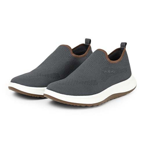 Yoho Men's Walking Shoes Esteem | Lightweight, Extra Soft Cushioned Insole Slip Ons with Shock Absorbing Sole | Casual without Lace Sneakers for All day wear, Running and Jogging | Monsoon Grey - UK 11