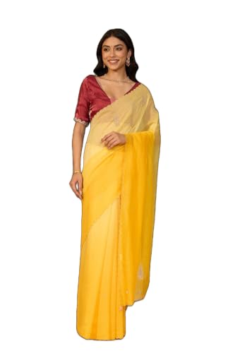 Taneira Yellow Rajasthan Pure Silk Cotton Embroidered SareeWith Unstitched Blouse(SAPP05AD6314-Yellow)