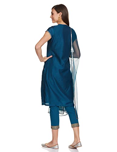 BIBA WOMEN SOLID; EMBROIDRED NARROW SALWAR KURTA DUPATTA(SKDASSORTED7700_TEAL_38)