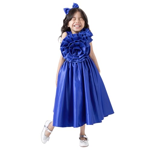 Hopscotch Girls Royal Blue Sleeveless Floral Applique Dress for Age (5-6 Years)