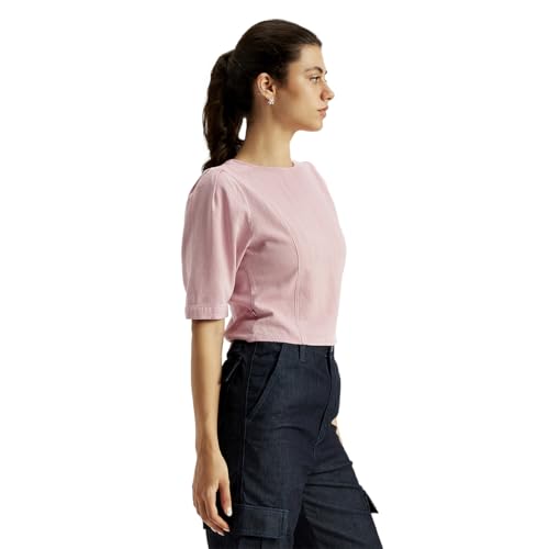 Women's Solid Light-Pink Round Neck Top