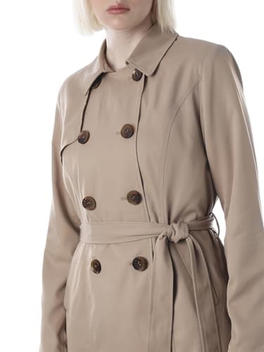 ONLY Women's Solid Regular Fit Brown Trenchcoat