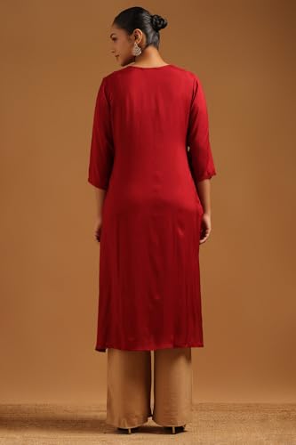 Soch Womens Maroon Muslin Embroidered Kurta with Machine Embroidery and Bead Details
