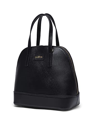 Aquatan Black Saffiano Faux Leather Handbag for Women with Crossbody Strap | Stylish and Practical Everyday Bag
