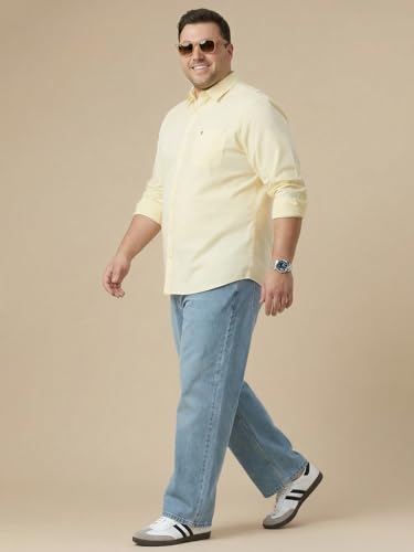 Thomas Scott Men’s Regular Fit Solid Casual Shirt | 100% Cotton | Long Sleeve Spread Collar Shirt for Men (TS1075_Yellow_4XL)