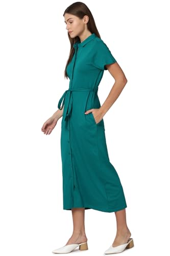 Van Heusen Women Green Solid Calf-Length Casual Dress