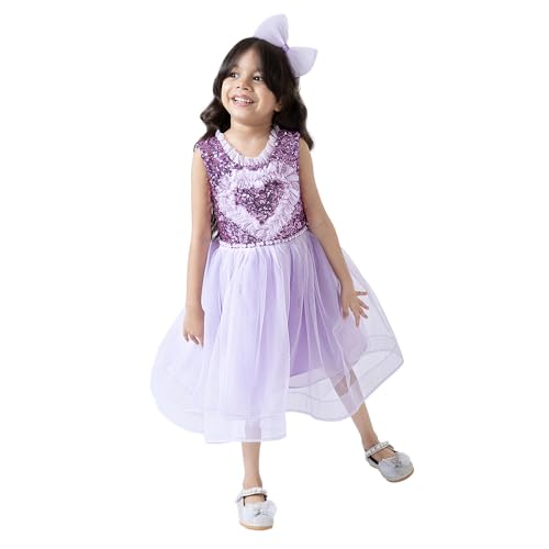 Hopscotch Girls Purple Sleeveless Ruffled Sequined Pearl Dress for Age (9-12 Months)