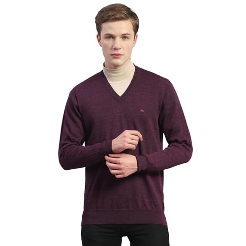 Monte Carlo Mens Purple Solid V Neck Full Sleeve Wool Casual Sweater (1230507VN-2439-46)