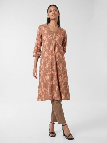 Max Women Floral Print A-Line Kurta Set (Brown_XL)