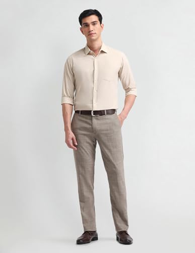 Arrow Men Tapered fit Polyester CheckedMid-Rise waistTrousers(ARAEOTR1648_Grey_34)