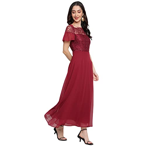 Latin Quarters Women's Maxi A-Line Dress (LQD9419_MAROON_Maroon 4_S)