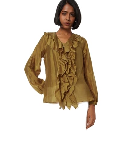 Max Women Ruffles Top (Yellow_L)