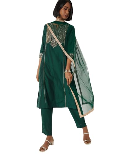 Max Women Embroidered Staright Kurta Set (Green_XXL)