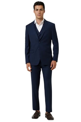 Van Heusen Men's Polyester Blend Three Piece Suit-Dress Set (VHSUCSLF728071_Navy