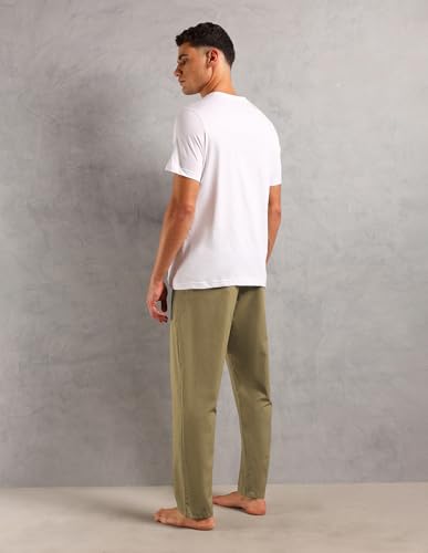 U.S. Polo ASSN. Mens Solid Cotton SS005 Sleep Sets(White|Khaki M