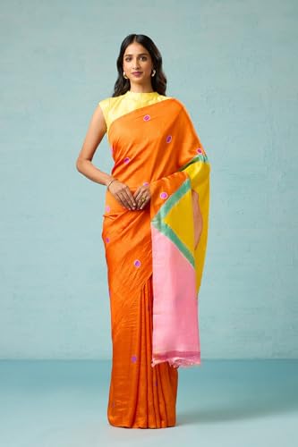Taneira Women Orange Chattisgarh Pure Silk Hand Painted Saree with Unstitched Blouse Piece (SAAFWIHSS0101-Dark Orange)
