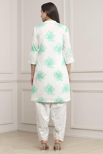 Biba Women Turquoise Cotton Straight Suit Set_42