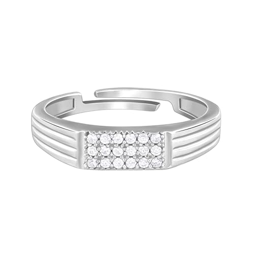 GIVA 925 Silver Zircon Rectangle Ring For Him, Adjustable | Gifts for Men and Boys | With Certificate of Authenticity and 925 Stamp | 6 Months Warranty