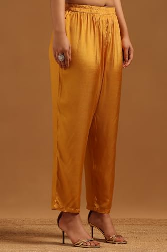 Soch Womens Mustard Muslin Floral Suit Set With Bead Details