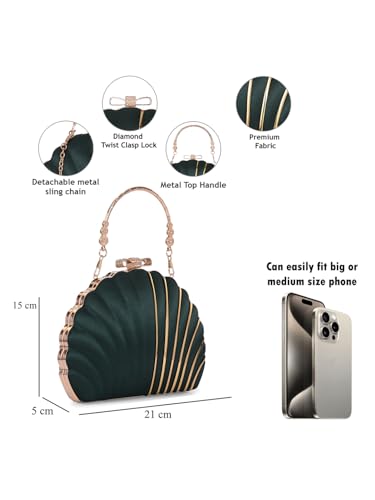 TOOBA Women's Synthetic Green Handicraft Beautiful Bling Box Clutch Bag for Wedding, Banquet, Gift Family, & Friends