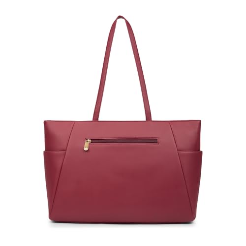 Caprese Patricia 14 Inch Laptop Compatible Large Tote Bag for Women | Stylish, Durable, and Spacious with Multiple Compartments, Back Zipper Pocket for Work, Travel, and Everyday Use (Cherry Red)