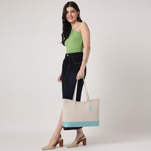 Fastrack Hustle Laptop Bag | Faux-Leather Tote Bag for Men & Women | 15-Inch Laptop Compatible | Pumice Bag with Gold Hardware & Double Handle | Zip Closure & Multiple Pockets for Organized Storage