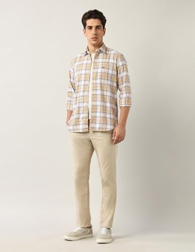 Arrow Sports Men's Checkered Slim Fit Shirt (ASAJSH1825_Light Yellow
