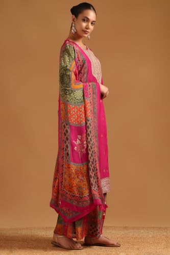 Soch Womens Fuchsia Viscose Blend Ethnic Motifs Zari Embroidered Salwar Suit With Sequin