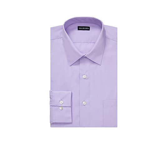 Van Heusen Men's Poplin Fitted Solid Point Collar Dress Shirt, Lavender, 17.5" Neck 34"-35" Sleeve