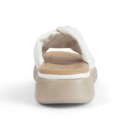 tresmode HAS Women's Wedges Sandals Platform Heels White, 5 UK / 38 EU - Round Open Toe Comfortable Soft Footwear