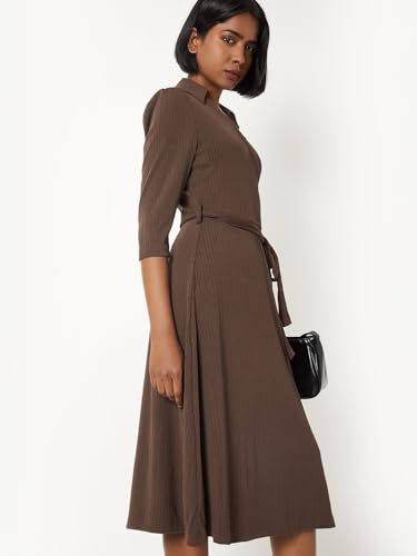 Max Women's Cotton Blend Modern Below The Knee Dress (SR4001_Brown