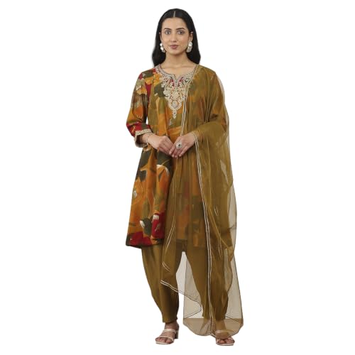 Rangriti Viscose Polyester Printed A-Line Festive Kurta With Salwar And Dupatta