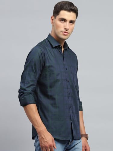 Monte Carlo Mens Regular Fit Full Sleeve Collar Shirt Navy Blue L