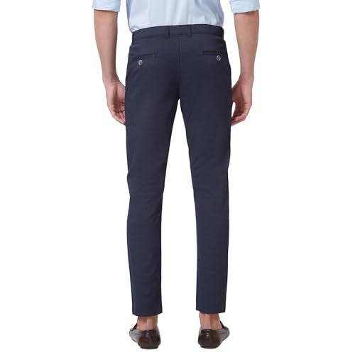 Giordano Men's Mid Rise Slim Fit Regular Length Solid 4 Pockets Navy Blue Chinos Trouser