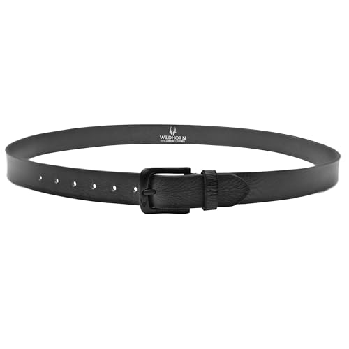 WildHorn Classic Genuine Leather Belt for Men - Stylish and Durable with Adjustable Fit (Black)
