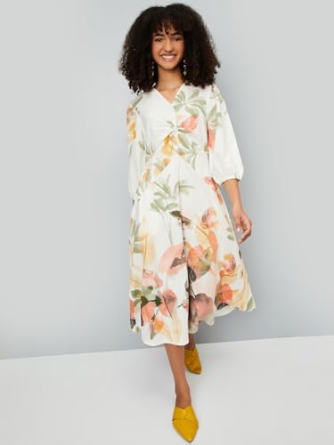 Max Kalki x Floral Print A-line Midi Dress(Multicolour_L)