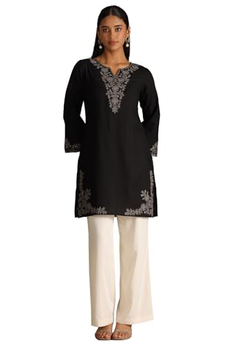 Soch Women's Rayon Embroidered Regular Kurta (CWA5KU61437_Black_M)