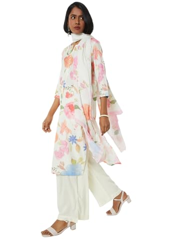 Max Women Floral Print Straight Kurta Set (White_M)