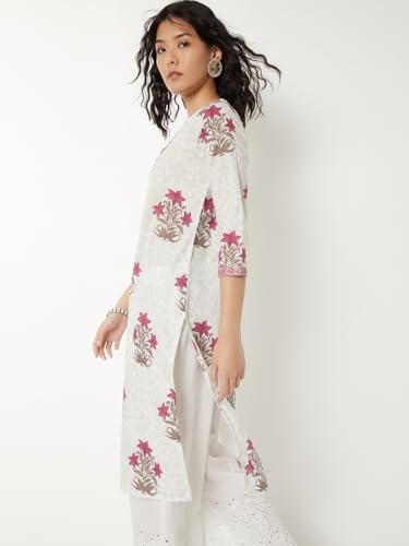 Max Women Floral Print Straight Kurta(White_L)