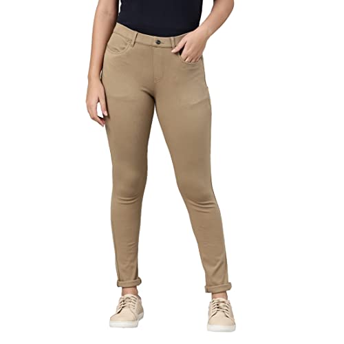 GO COLORS Women Khaki Mid Rise Cotton Super Stretch Premium Jegging - M