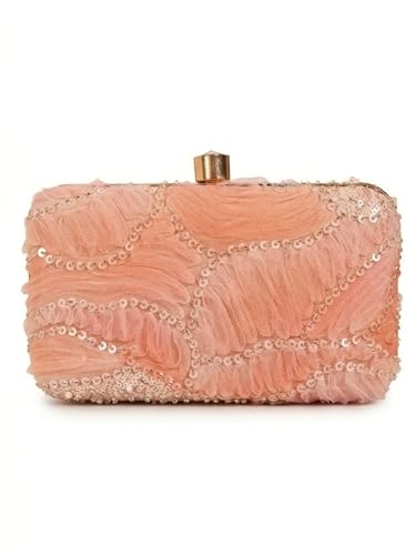 THE TAN CLAN Aqua Orange Box Clutch Purse For Women Stylish Ladies Handbag Bridal Wedding Fancy Ethnic Clutch Bag Designer Evening Hand Purse With Chain Strap And Metal Closure