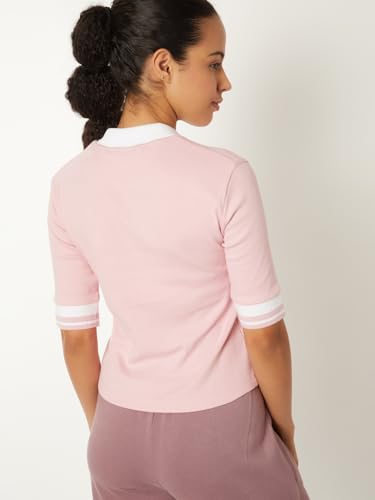 Max Women Knit Textured Johnny Collar Sports T-Shirt (Pink_XL)
