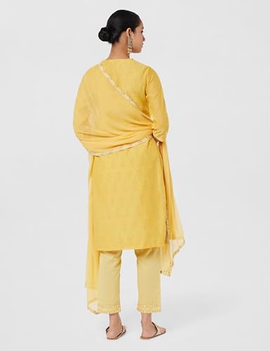 BIBA WOMEN EMBROIDERY NARROW SALWAR KURTA DUPATTA(SKD7402E_MANGO YELLOW_34)