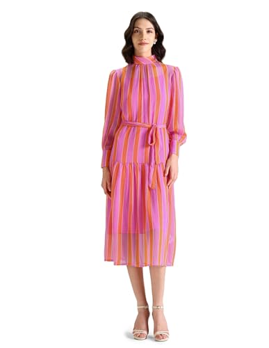 U.S. POLO ASSN. women's Polyester Blend Fit Flare Midi Casual Dress (UWSS24DRS117_Purple and orange U.S. POLO ASSN. women's Polyester Blend Fit Flare Midi Casual Dress (UWSS24DRS117_Purple and orange