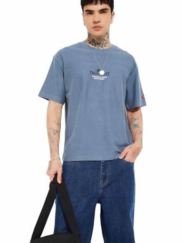 Max URB_N Men Printed Oversized Fit T-Shirt(Blue_L)